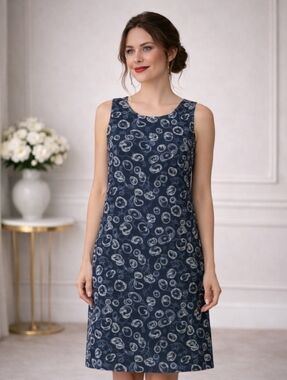 Out of the Blue  100% Silk Abstract Print Sleeveless Shift Dress Black/Taupe